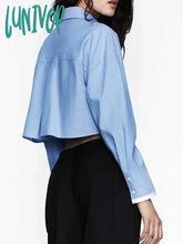 Lunivop Solid Color Cropped Shirts For Women 2024 New Street Casual Long Sleeve Lapel Collar Short